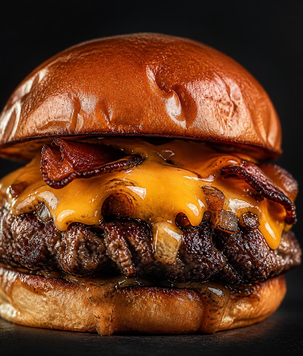 Hambúrguer artesanal com queijo derretido e bacon